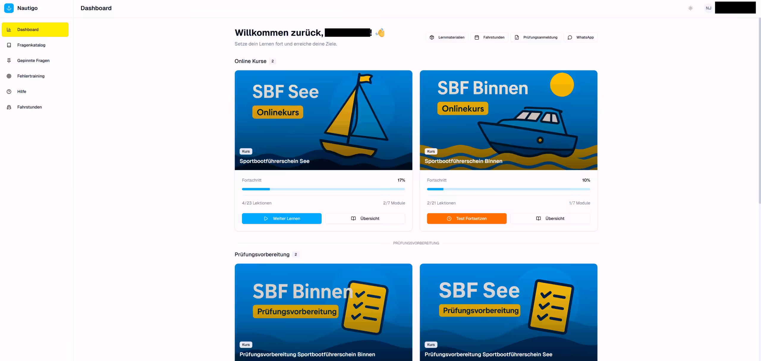 Lernplattform Dashboard